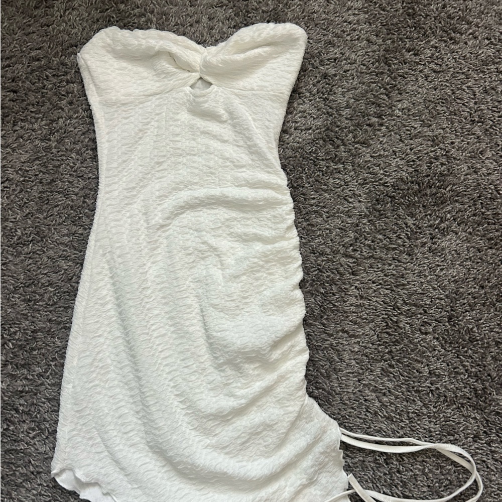 White strapless mini dress